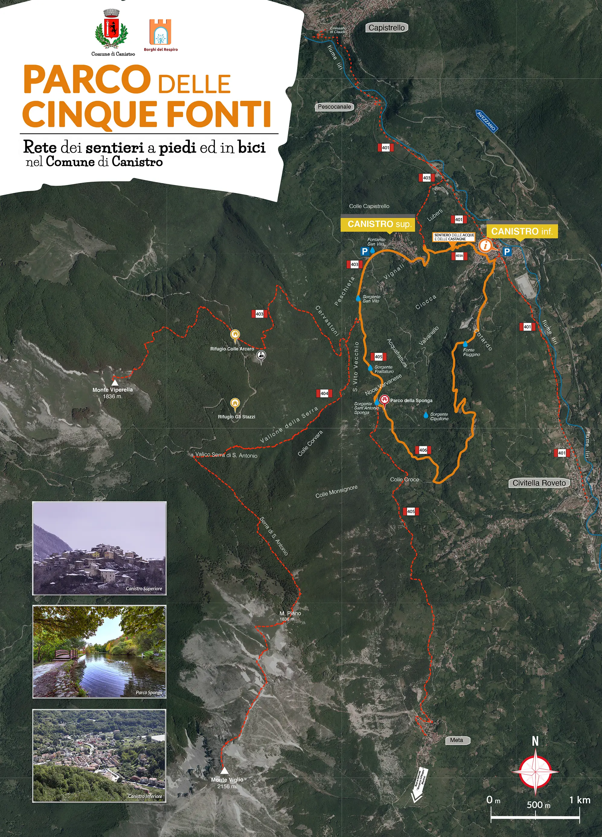 mappa sentieri parco delle cinque fonti canistro